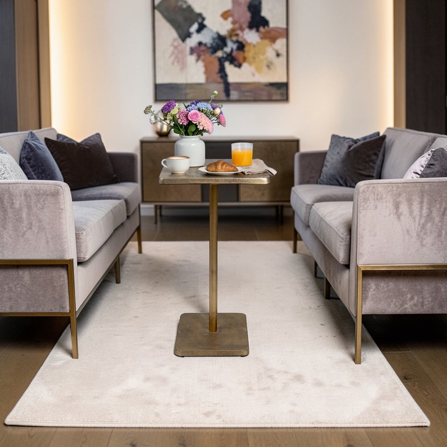 Square Metal Side Table | Modern Minimal Accent Table for Living Room & Bedside (21.25 Inch Height)