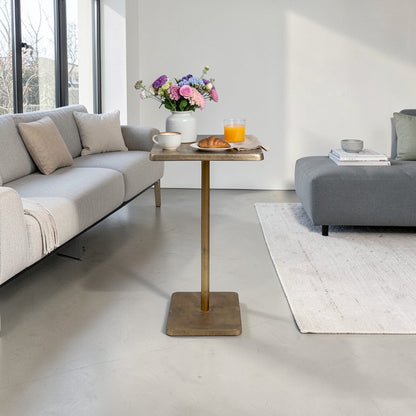 Square Metal Side Table | Modern Minimal Accent Table for Living Room & Bedside (21.25 Inch Height)