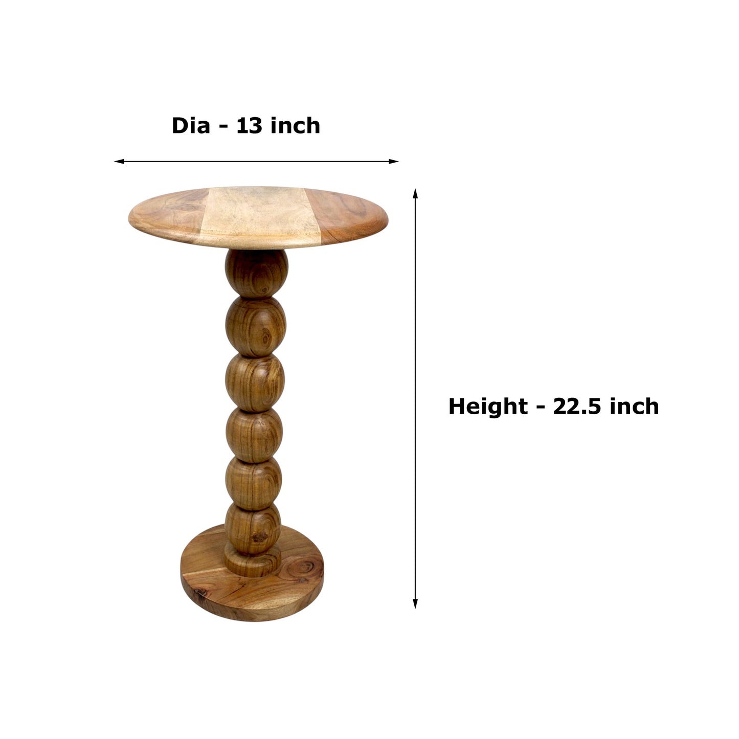 13 Inch Solid Wood Accent Table | Handcrafted Pedestal Side Table for Living Room (22.5 Inch Height)