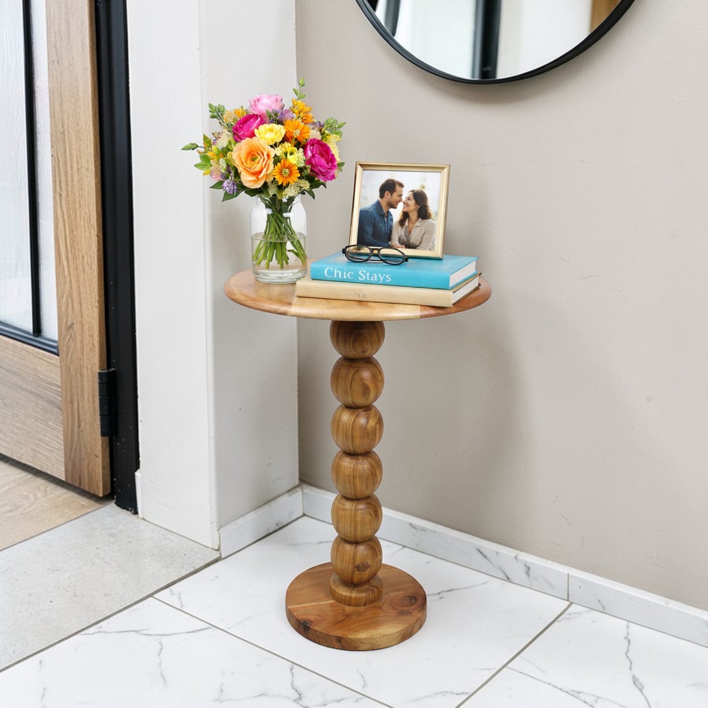13 Inch Solid Wood Accent Table | Handcrafted Pedestal Side Table for Living Room (22.5 Inch Height)