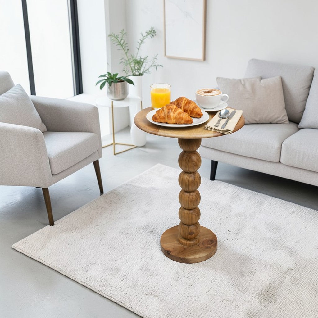 13 Inch Solid Wood Accent Table | Handcrafted Pedestal Side Table for Living Room (22.5 Inch Height)