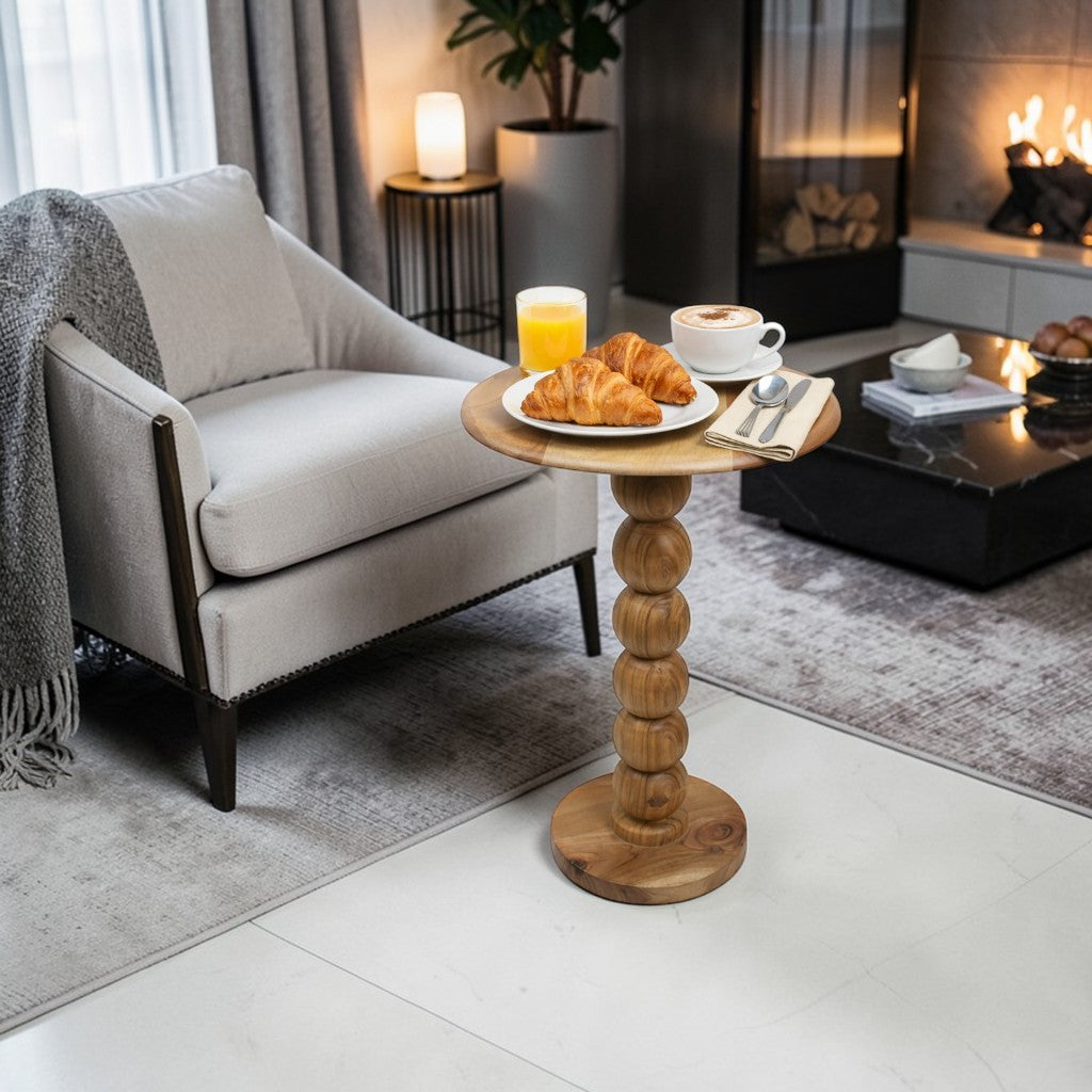 13 Inch Solid Wood Accent Table | Handcrafted Pedestal Side Table for Living Room (22.5 Inch Height)