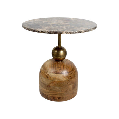 18 Inch Marble Top Accent Side Table with Solid Wood Base & Metal Stem | Modern Luxury End Table for Living Room & Bedroom
