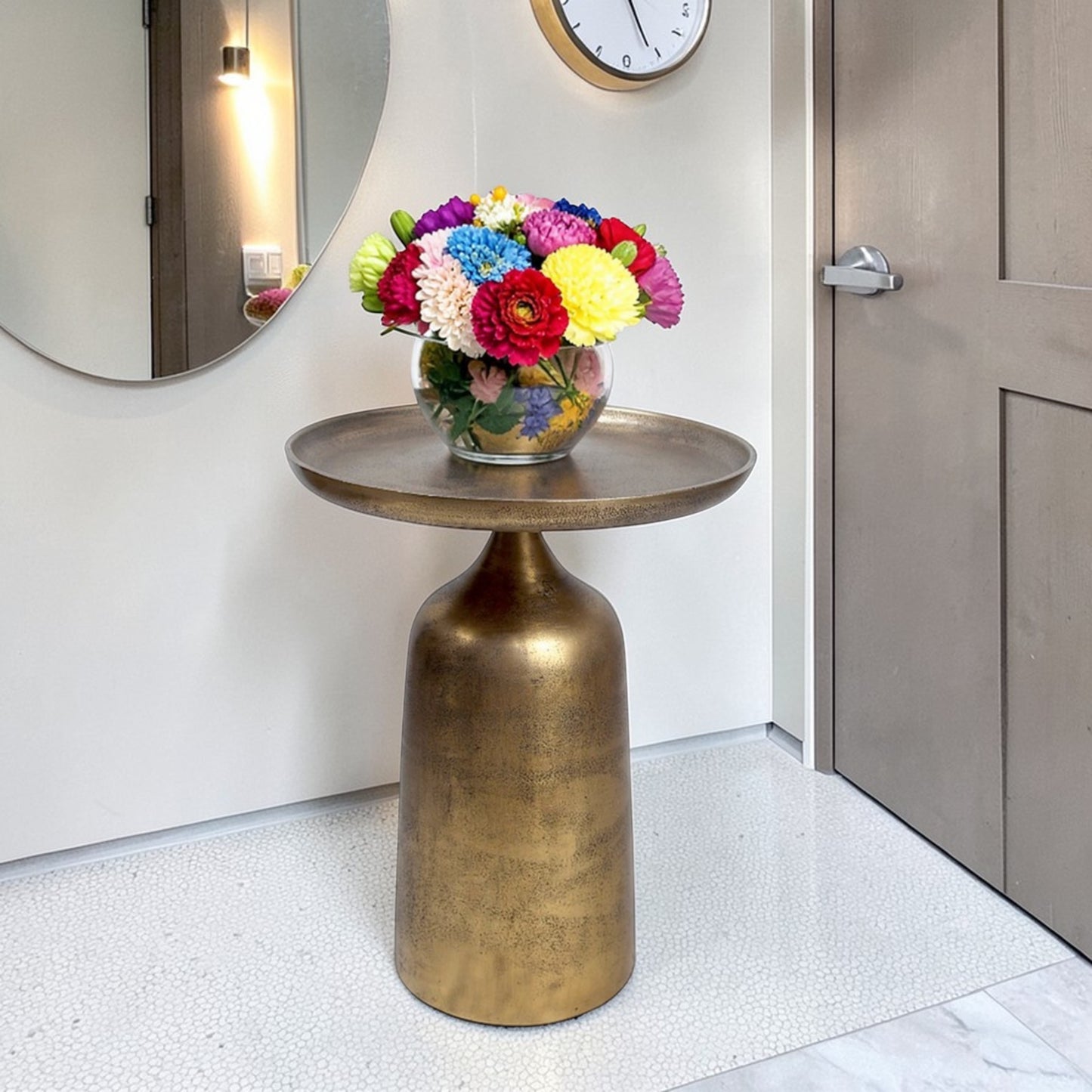 13.5 Inch Metal Side Table | Modern Luxury Accent Table with Solid Base (17.25 Inch Height)