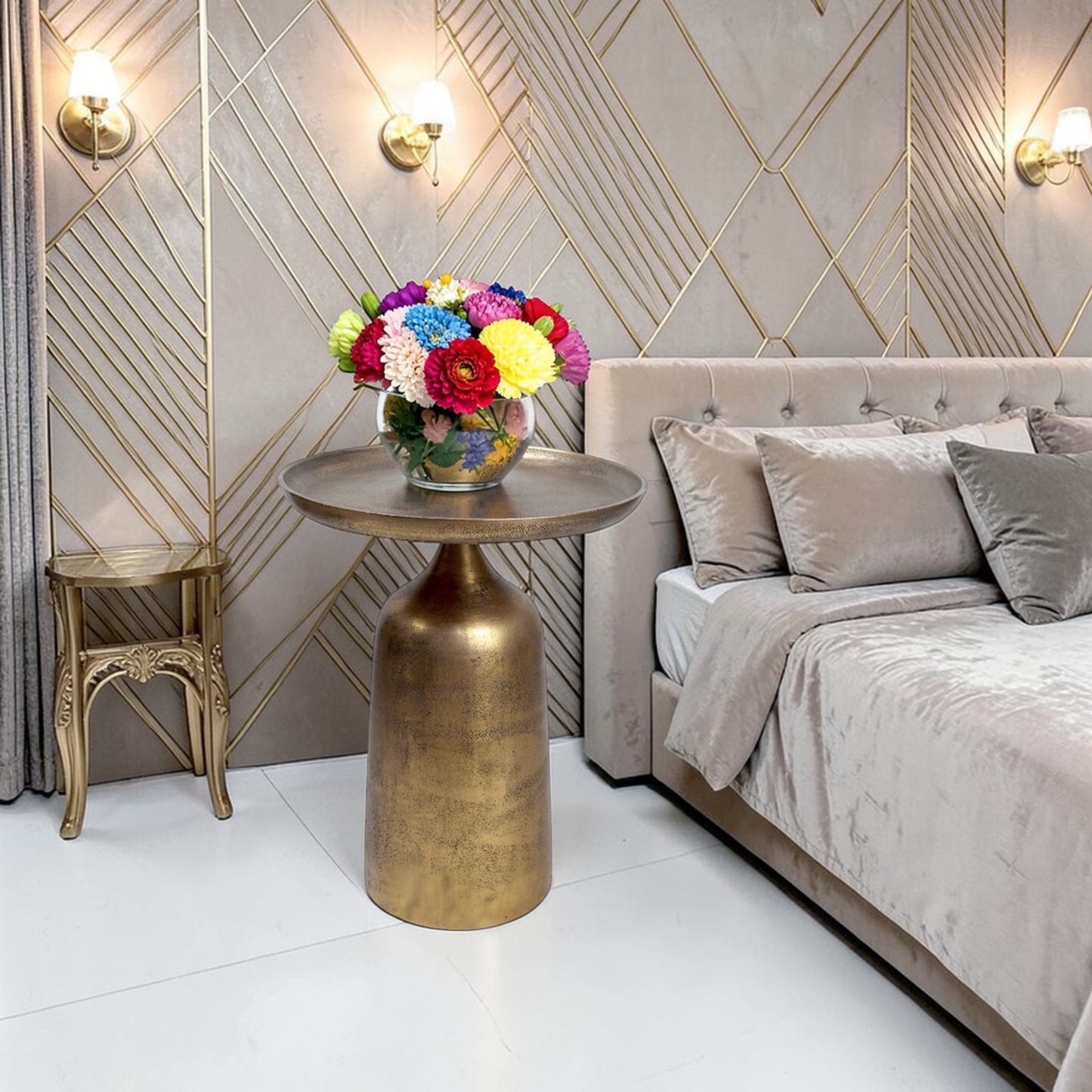 13.5 Inch Metal Side Table | Modern Luxury Accent Table with Solid Base (17.25 Inch Height)