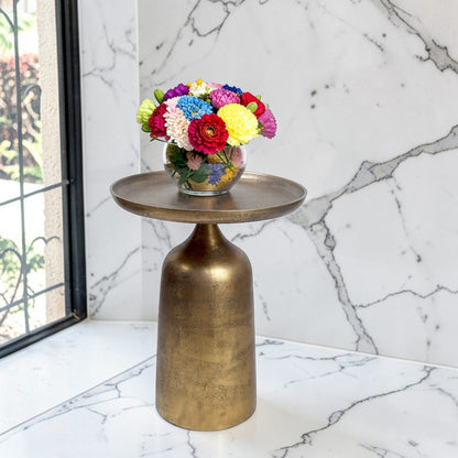 13.5 Inch Metal Side Table | Modern Luxury Accent Table with Solid Base (17.25 Inch Height)