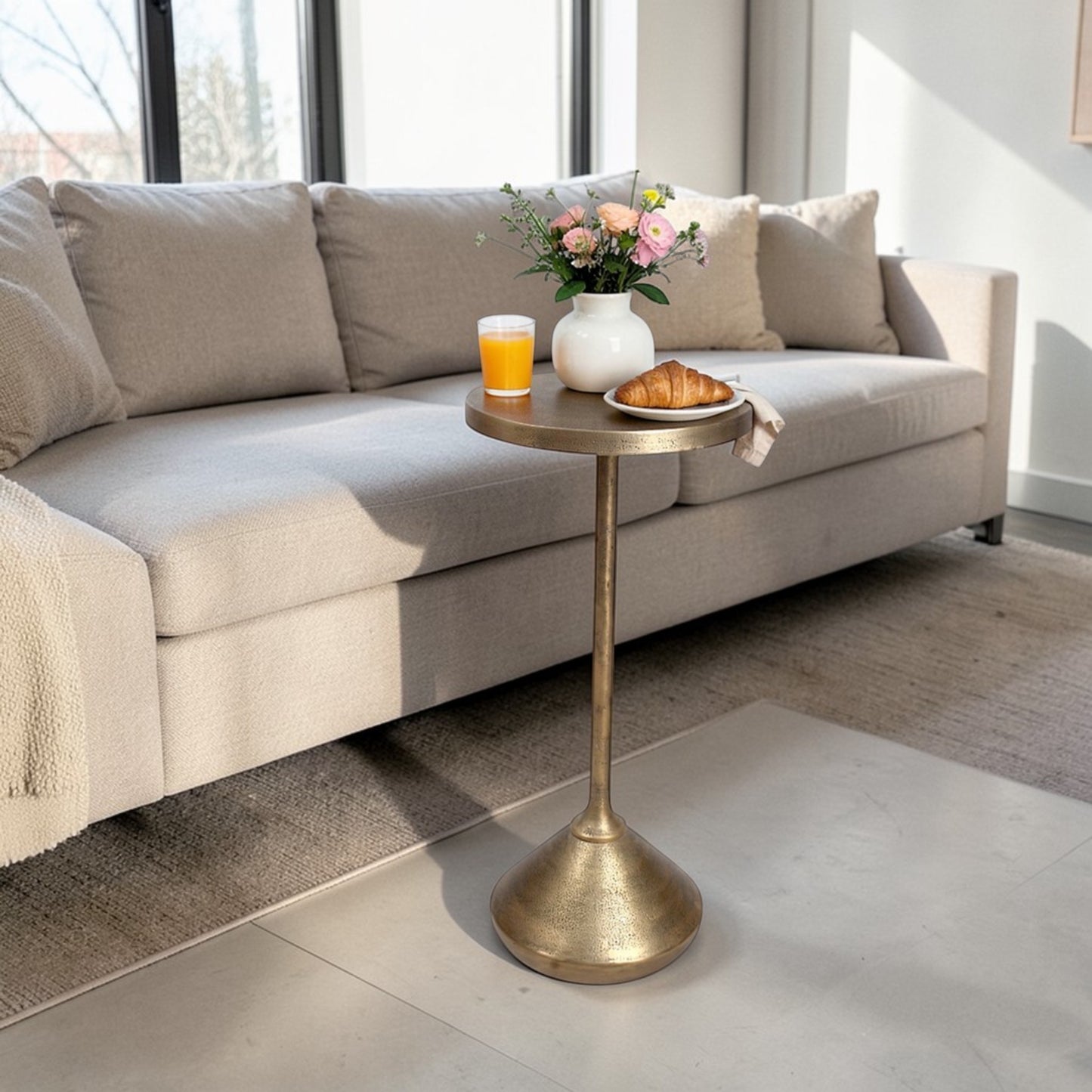 10.25 Inch Metal Accent Table | Slim Pedestal Side Table for Modern Decor (22.75 Inch Height)