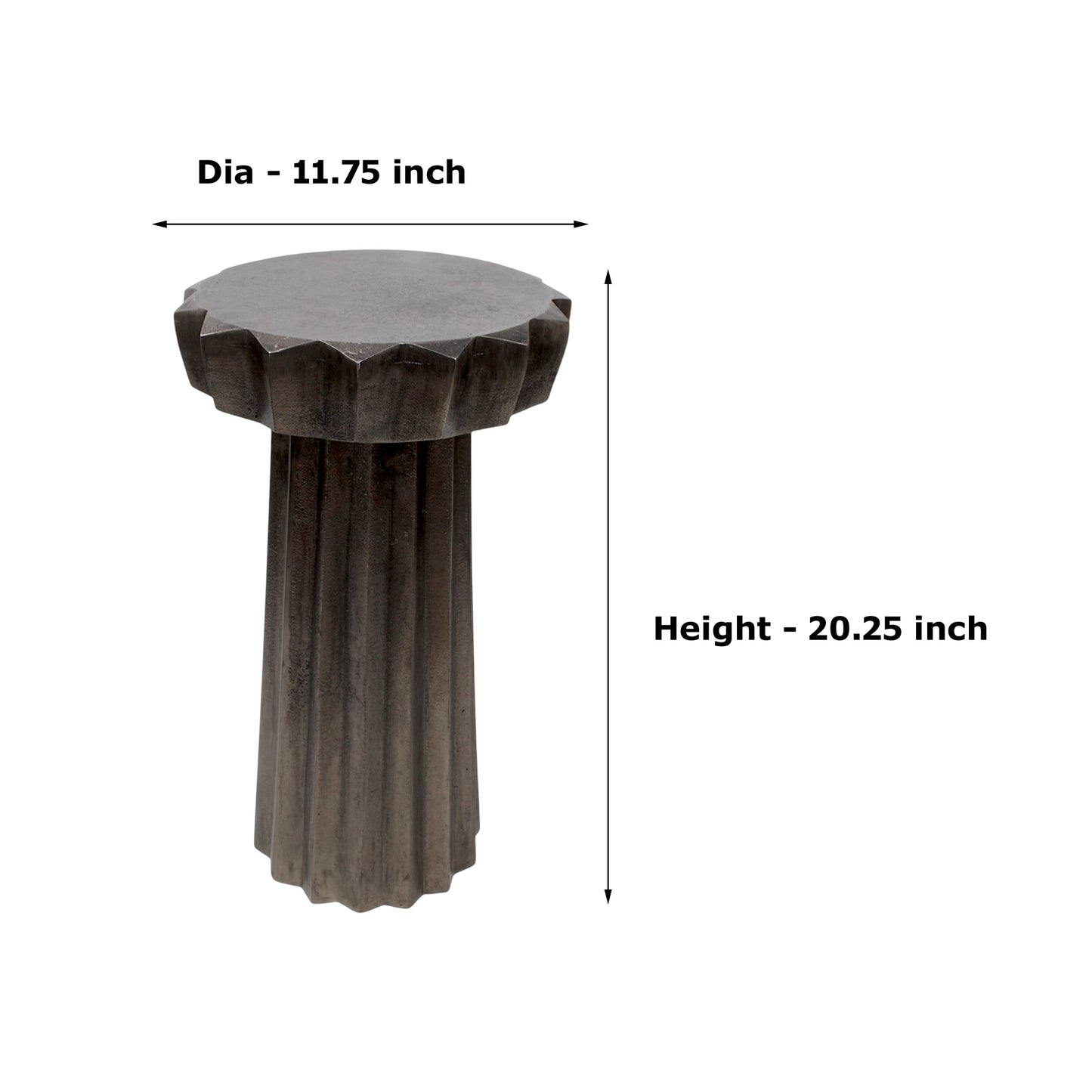 11.75 Inch Designer Metal Accent Table | Sculptural Fluted Side Table for Modern Interiors (20.25 Inch Height)