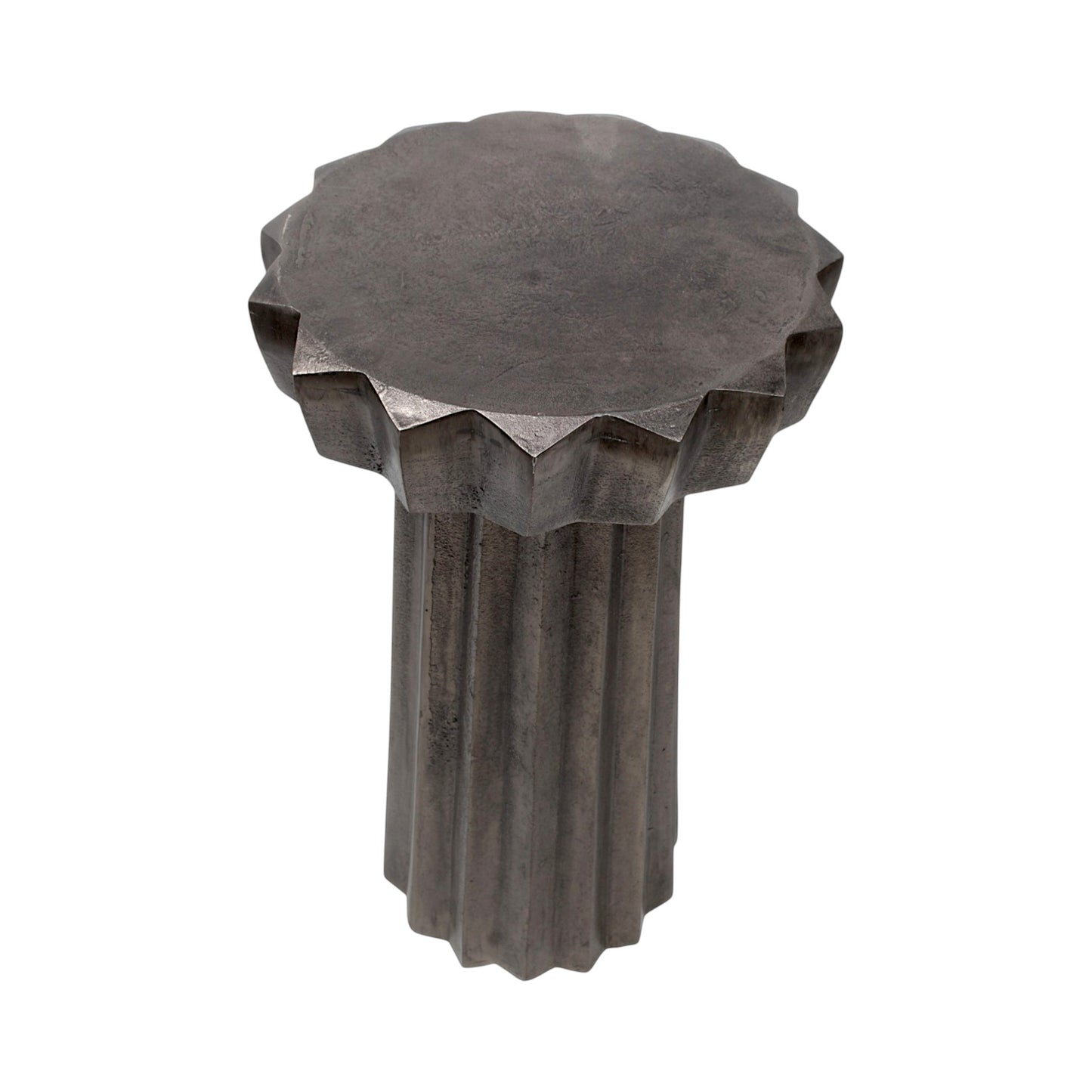 11.75 Inch Designer Metal Accent Table | Sculptural Fluted Side Table for Modern Interiors (20.25 Inch Height)