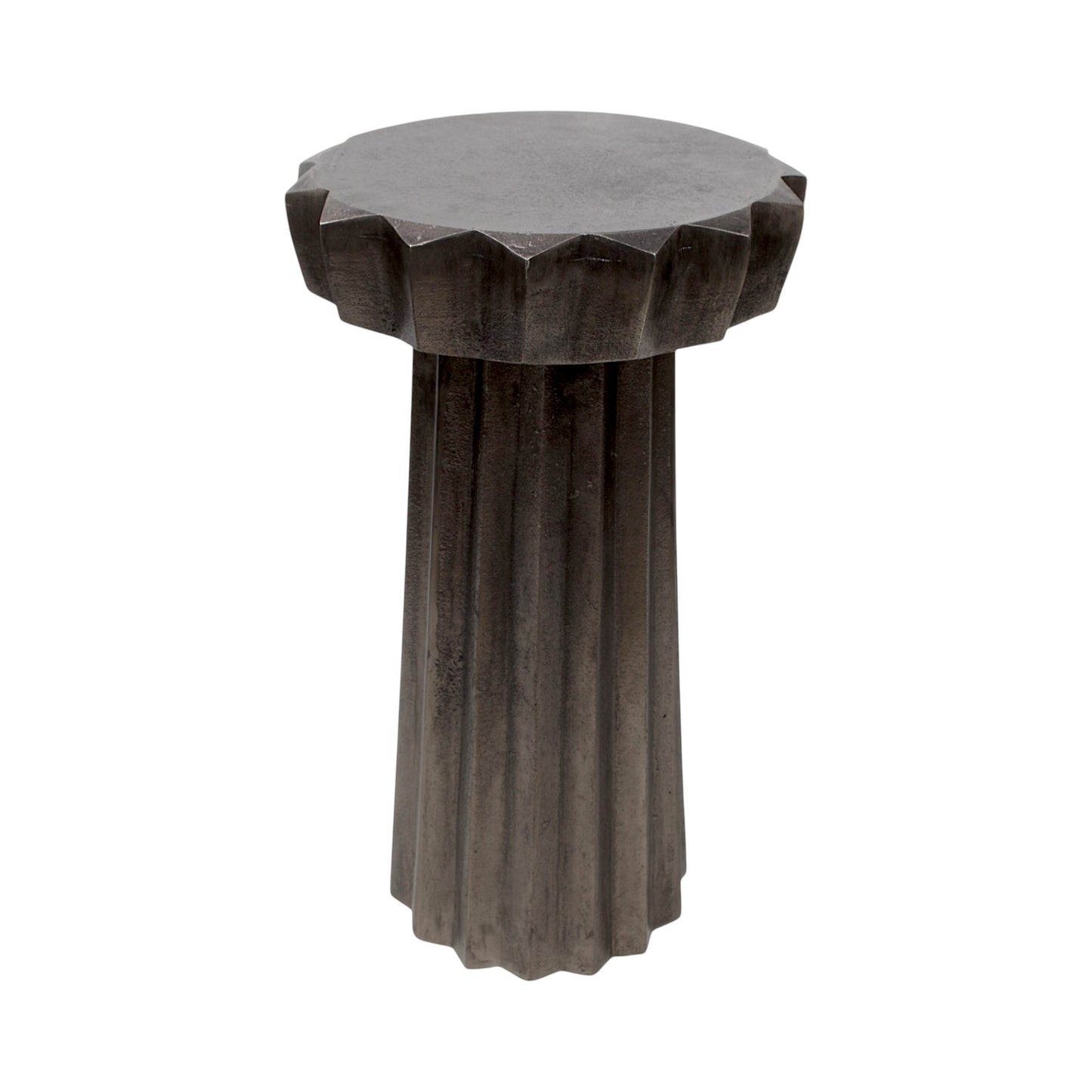 11.75 Inch Designer Metal Accent Table | Sculptural Fluted Side Table for Modern Interiors (20.25 Inch Height)