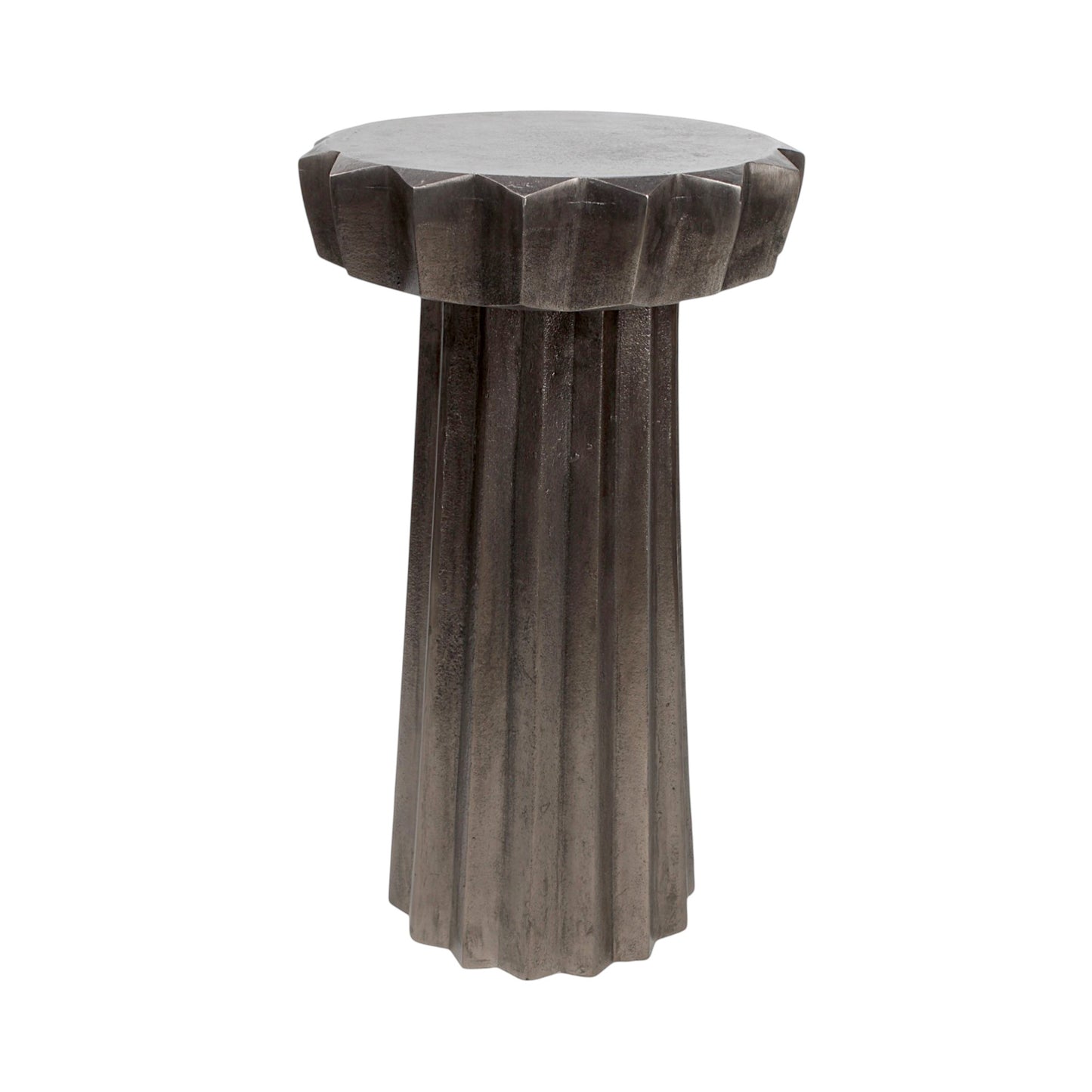 11.75 Inch Designer Metal Accent Table | Sculptural Fluted Side Table for Modern Interiors (20.25 Inch Height)