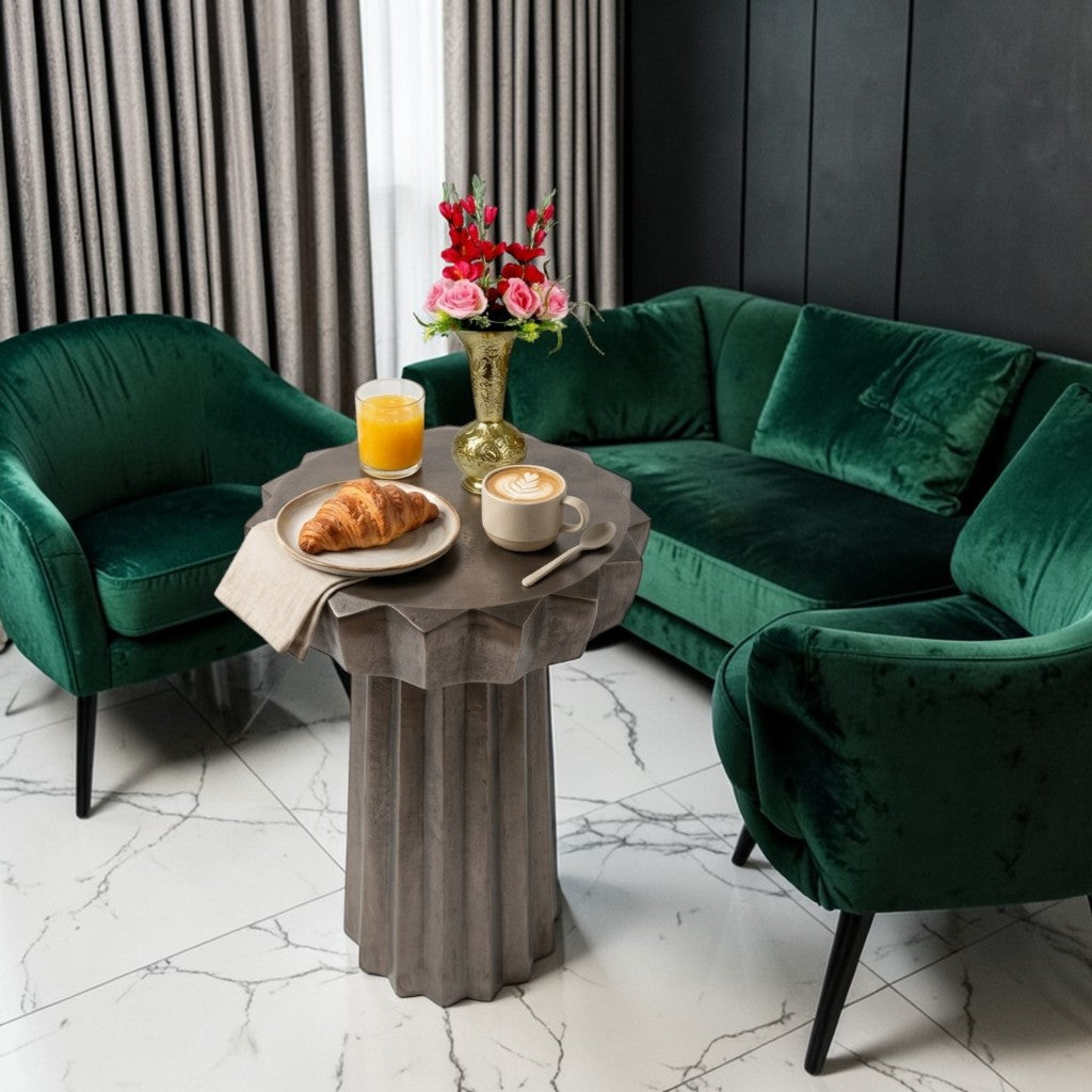 11.75 Inch Designer Metal Accent Table | Sculptural Fluted Side Table for Modern Interiors (20.25 Inch Height)