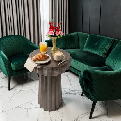 11.75 Inch Designer Metal Accent Table | Sculptural Fluted Side Table for Modern Interiors (20.25 Inch Height)