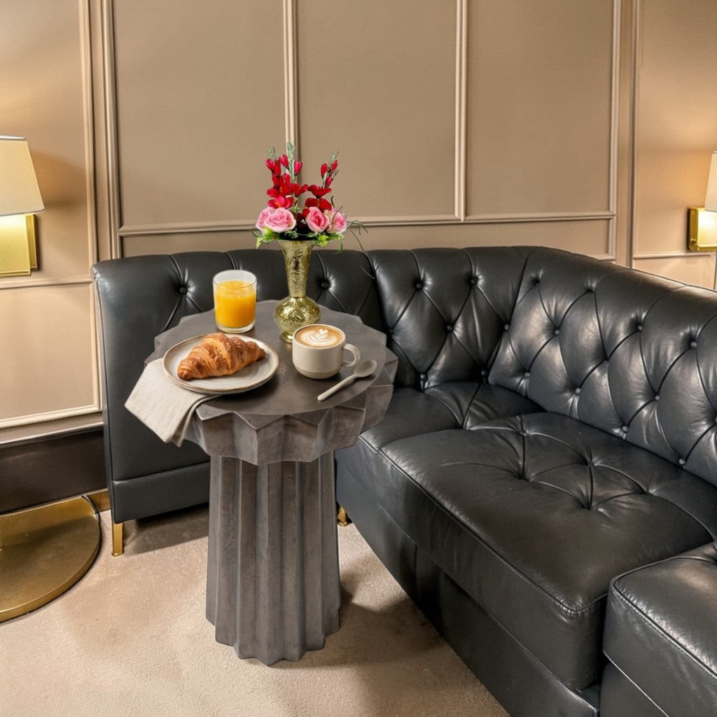 11.75 Inch Designer Metal Accent Table | Sculptural Fluted Side Table for Modern Interiors (20.25 Inch Height)