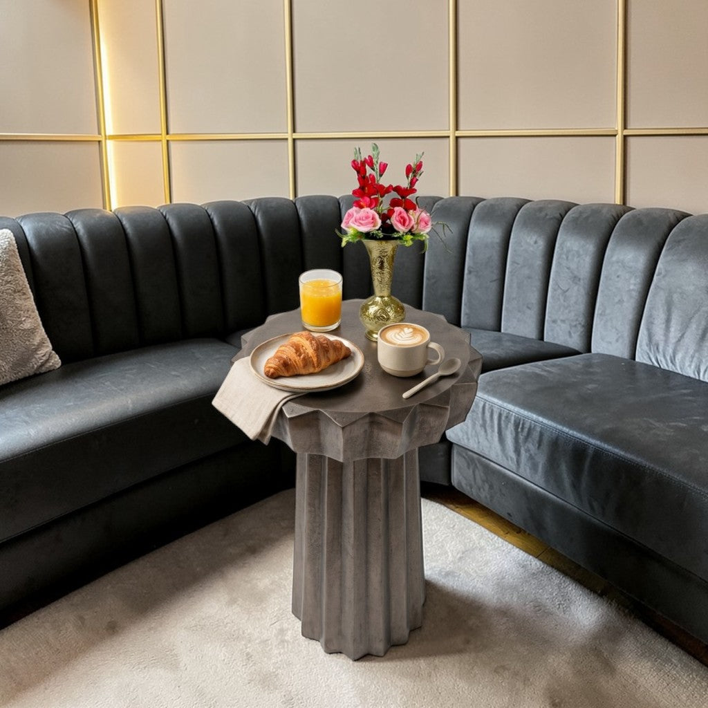 11.75 Inch Designer Metal Accent Table | Sculptural Fluted Side Table for Modern Interiors (20.25 Inch Height)