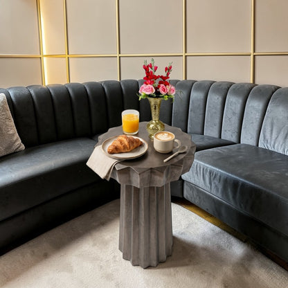 11.75 Inch Designer Metal Accent Table | Sculptural Fluted Side Table for Modern Interiors (20.25 Inch Height)