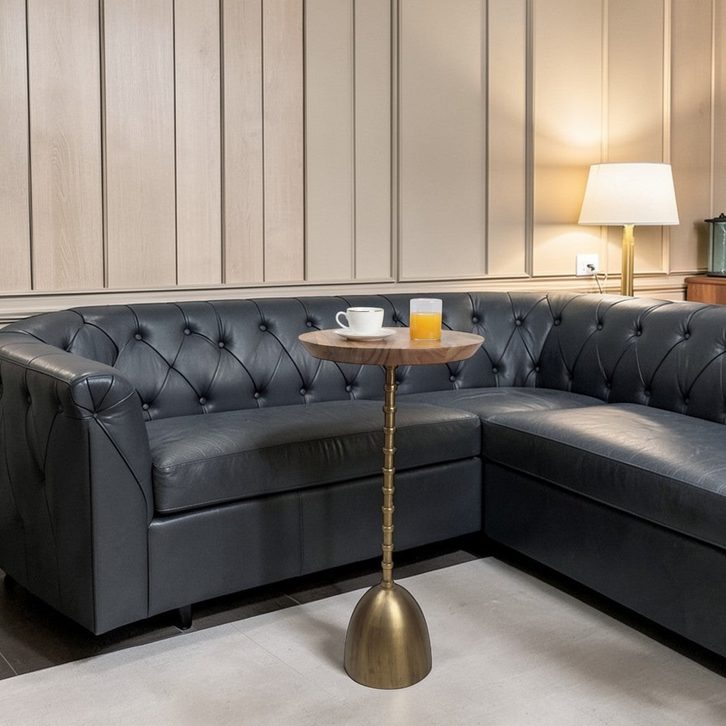 10.5 Inch Wooden Top Accent Table with Metal Base | Modern Handcrafted Side Table (22 Inch Height)