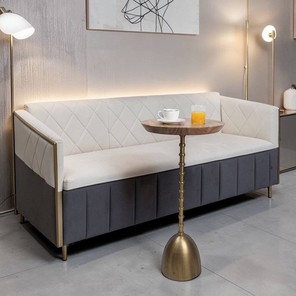 10.5 Inch Wooden Top Accent Table with Metal Base | Modern Handcrafted Side Table (22 Inch Height)