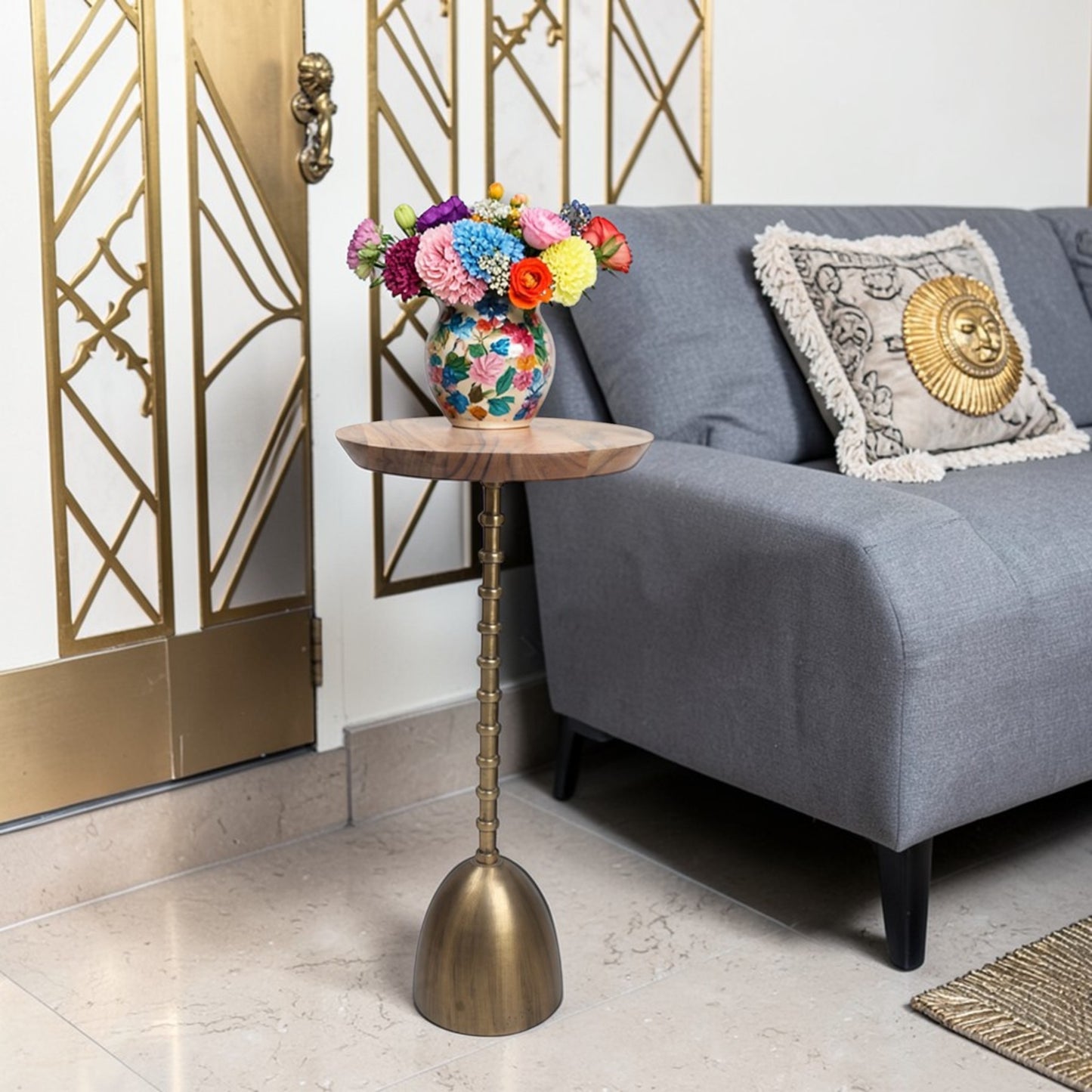 10.5 Inch Wooden Top Accent Table with Metal Base | Modern Handcrafted Side Table (22 Inch Height)