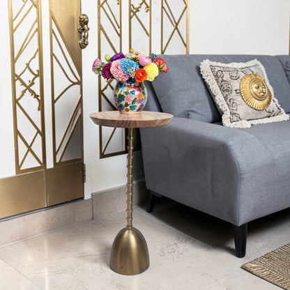 10.5 Inch Wooden Top Accent Table with Metal Base | Modern Handcrafted Side Table (22 Inch Height)