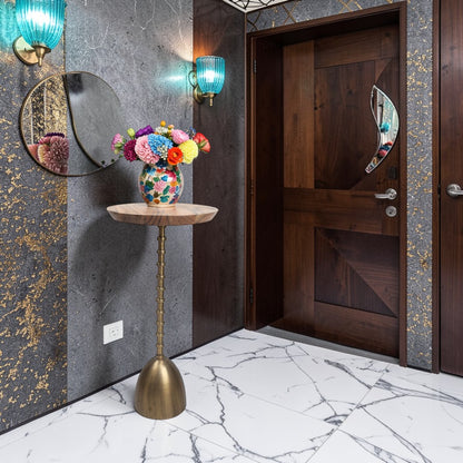 10.5 Inch Wooden Top Accent Table with Metal Base | Modern Handcrafted Side Table (22 Inch Height)