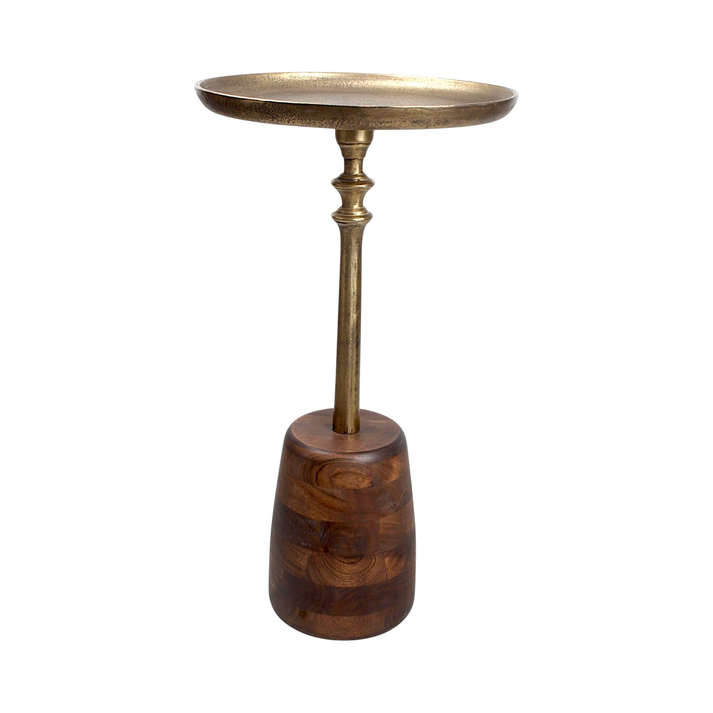 13.5 Inch Metal Top Accent Table with Wooden Base | Luxury Designer Side Table (25 Inch Height)