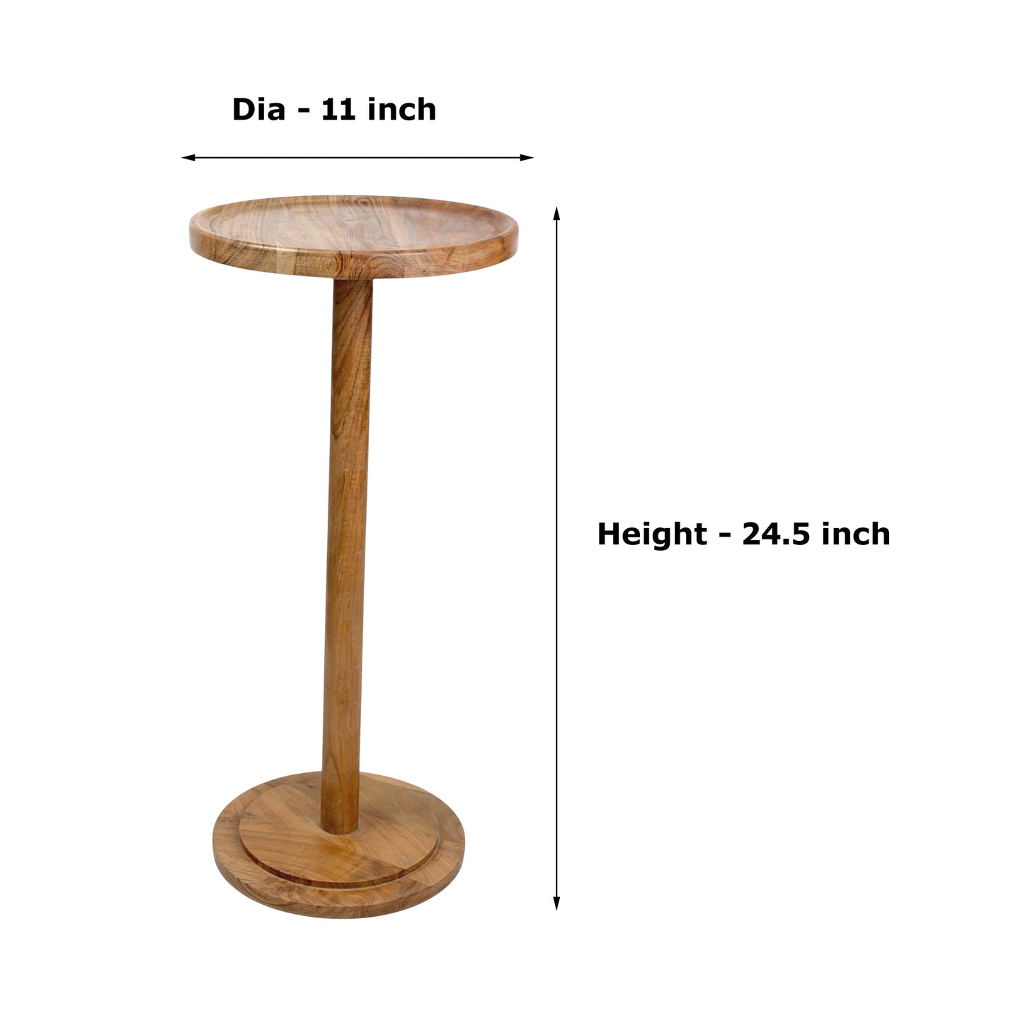 Solid Wood Round Side Table (11 Inch Dia, 24.5 Inch Height) | Minimalist Wooden Accent Table for Living Room & Bedroom