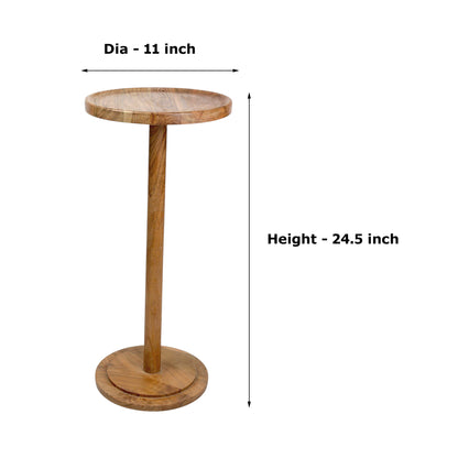 Solid Wood Round Side Table (11 Inch Dia, 24.5 Inch Height) | Minimalist Wooden Accent Table for Living Room & Bedroom