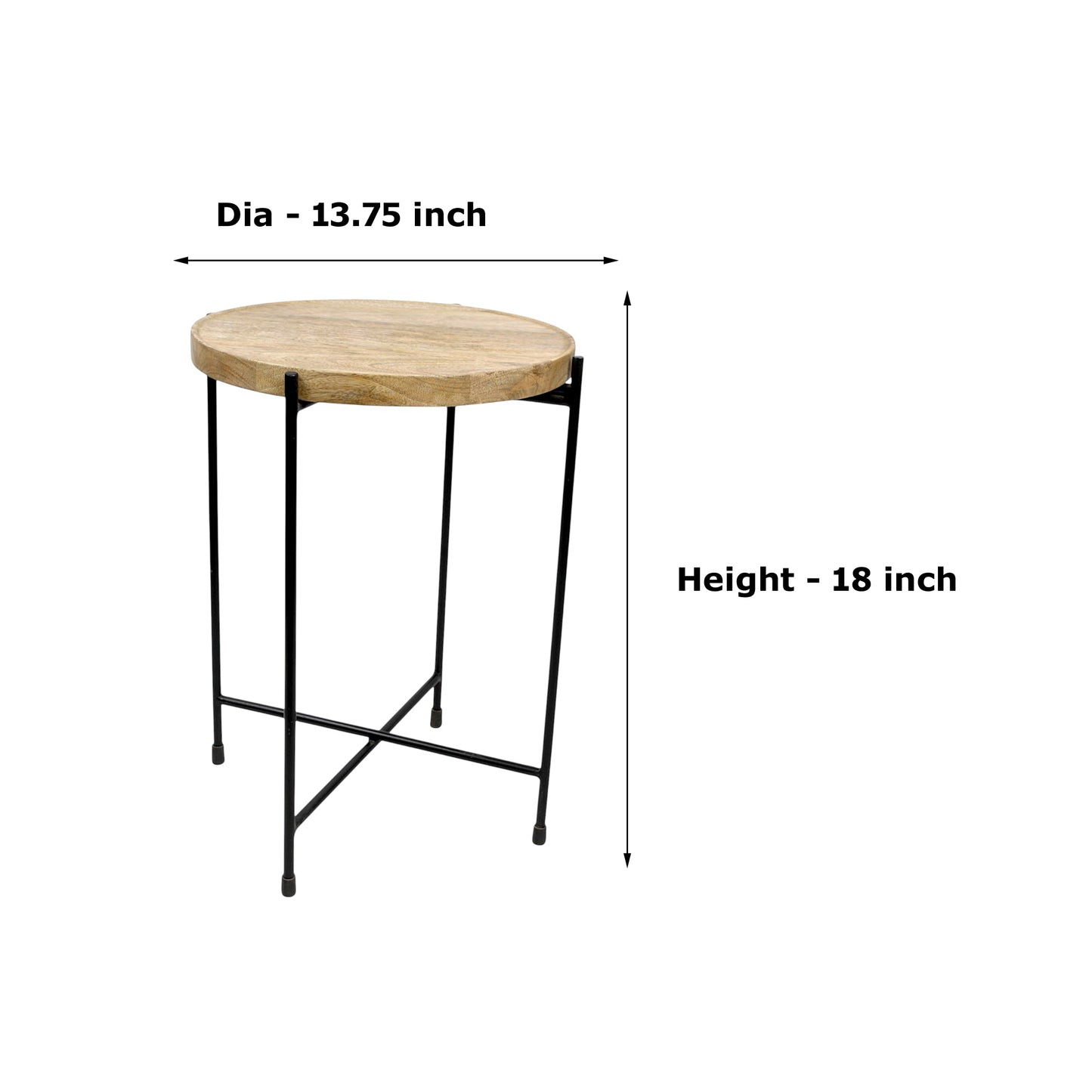 Round Wooden Top Side Table with Metal Legs (13.75 Inch Dia, 18 Inch Height) | Modern Minimal Accent Table
