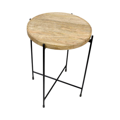 Round Wooden Top Side Table with Metal Legs (13.75 Inch Dia, 18 Inch Height) | Modern Minimal Accent Table