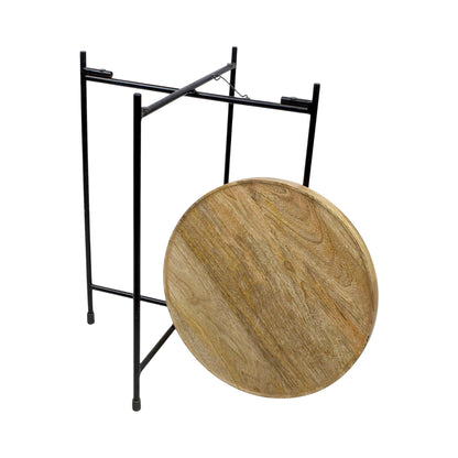 Round Wooden Top Side Table with Metal Legs (13.75 Inch Dia, 18 Inch Height) | Modern Minimal Accent Table