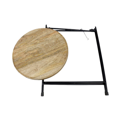 Round Wooden Top Side Table with Metal Legs (13.75 Inch Dia, 18 Inch Height) | Modern Minimal Accent Table