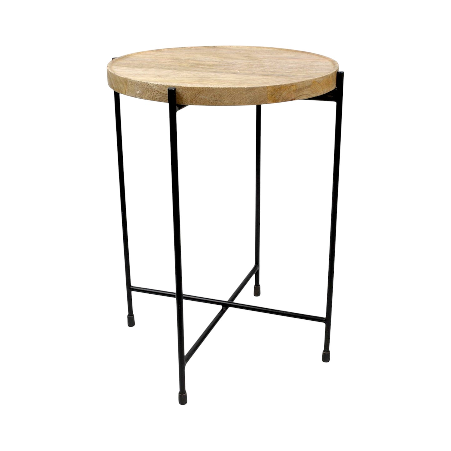Round Wooden Top Side Table with Metal Legs (13.75 Inch Dia, 18 Inch Height) | Modern Minimal Accent Table