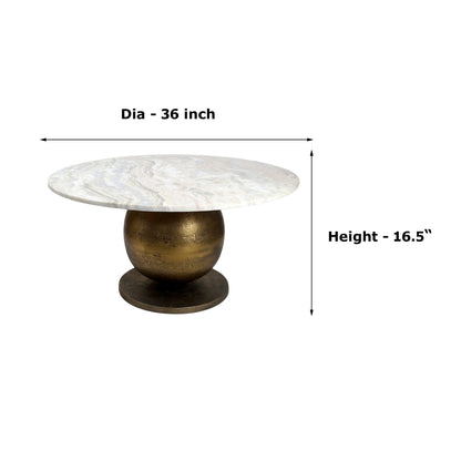 Luxury Marble Top Coffee Table with Metal Base (36 Inch Dia, 16.5 Inch Height) | Modern Center Table for Living Room