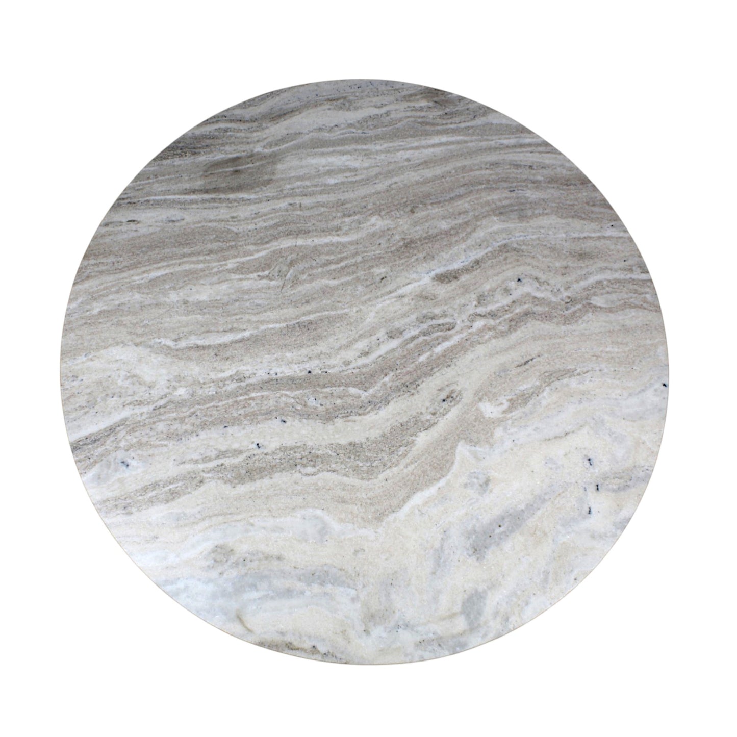 Modern Marble Top Coffee Table with Fluted Wooden Base (36 Inch Dia, 16.5 Inch Height) | Designer Center Table