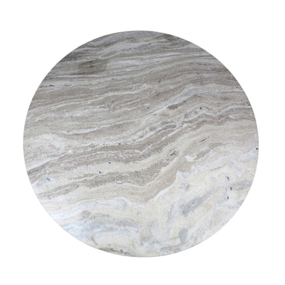 Modern Marble Top Coffee Table with Fluted Wooden Base (36 Inch Dia, 16.5 Inch Height) | Designer Center Table