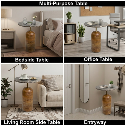 Marble Top Side Table with Wooden Base (18")