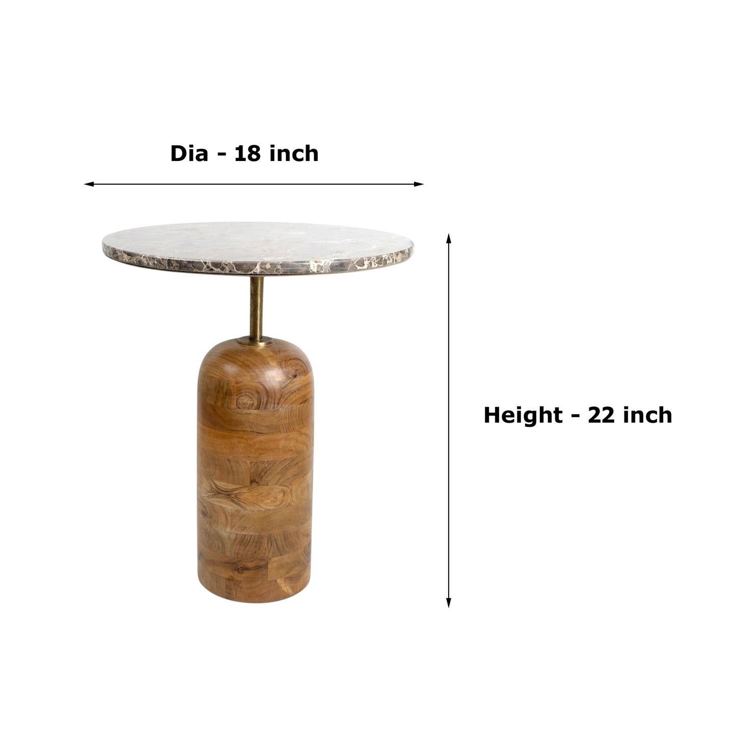 Marble Top Side Table with Wooden Base (18")