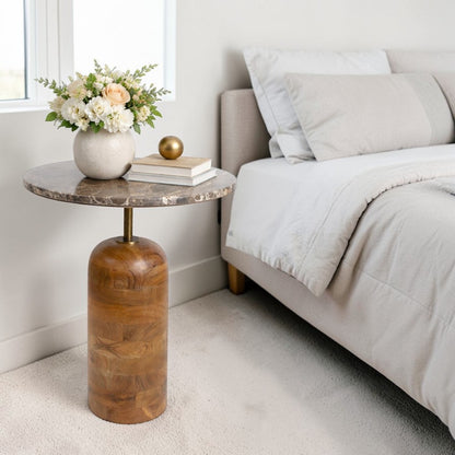 Marble Top Side Table with Wooden Base (18")