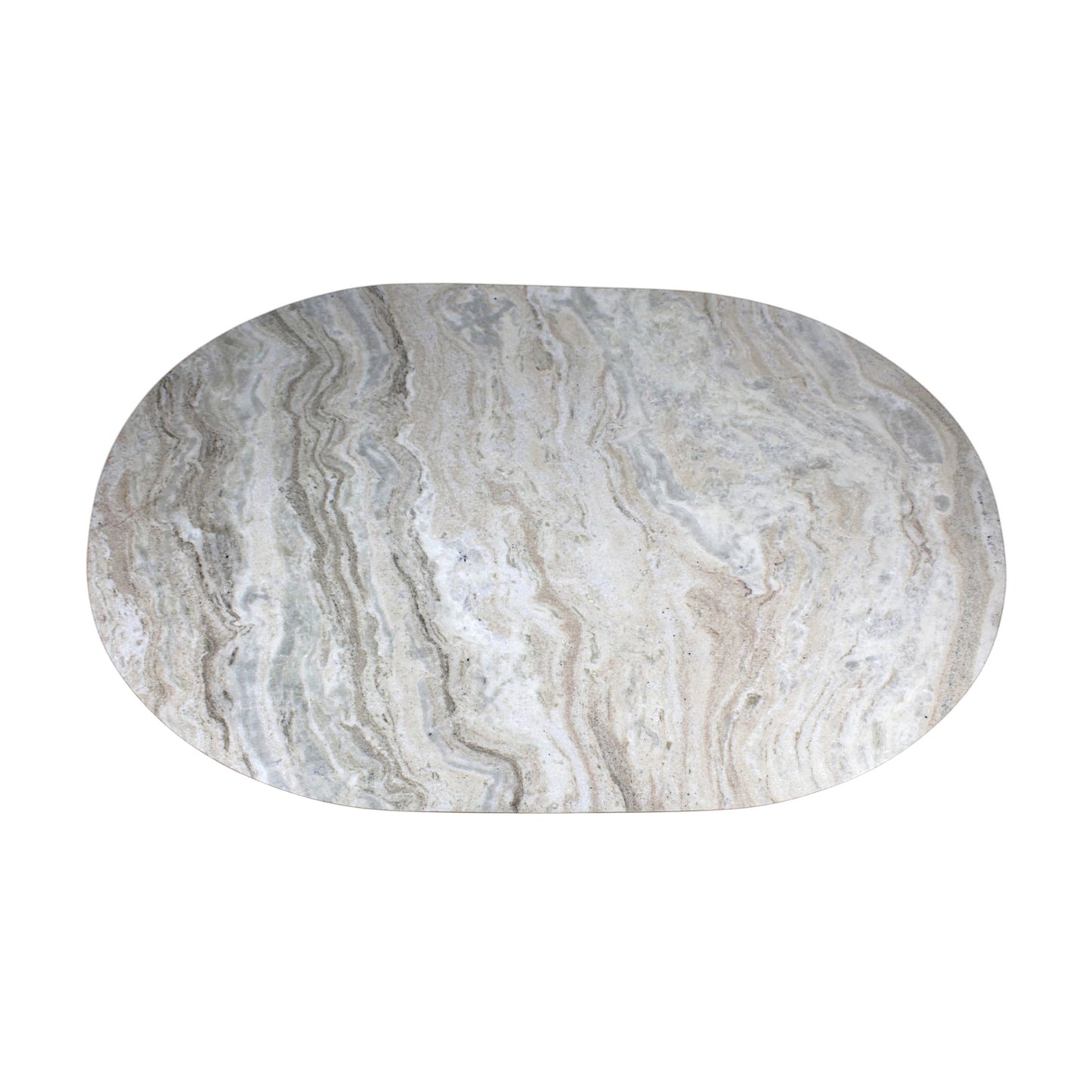 Luxury Marble Top Dining Table with Fluted Wooden Base (42 x 31.75 Inch) | Modern Oval Dining / Statement Table
