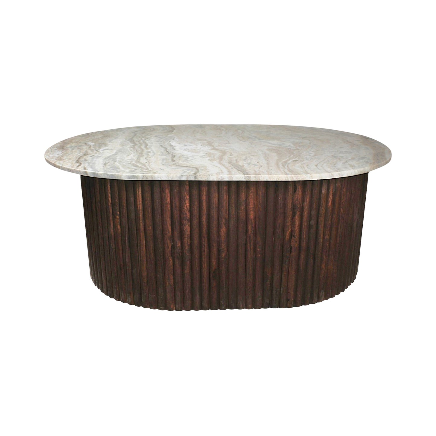 Luxury Marble Top Dining Table with Fluted Wooden Base (42 x 31.75 Inch) | Modern Oval Dining / Statement Table