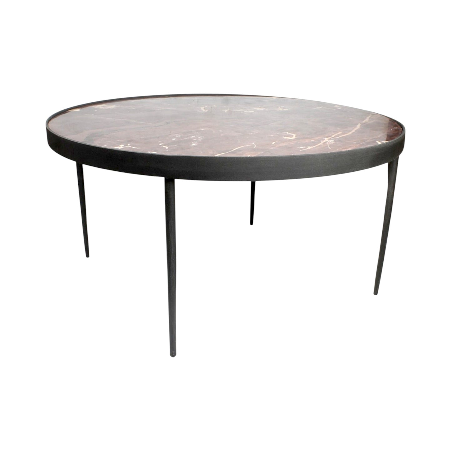 Large Round Marble Coffee Table with Metal Legs (32 x 16 Inch) | Modern Center Table for Living Room