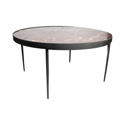 Large Round Marble Coffee Table with Metal Legs (32 x 16 Inch) | Modern Center Table for Living Room