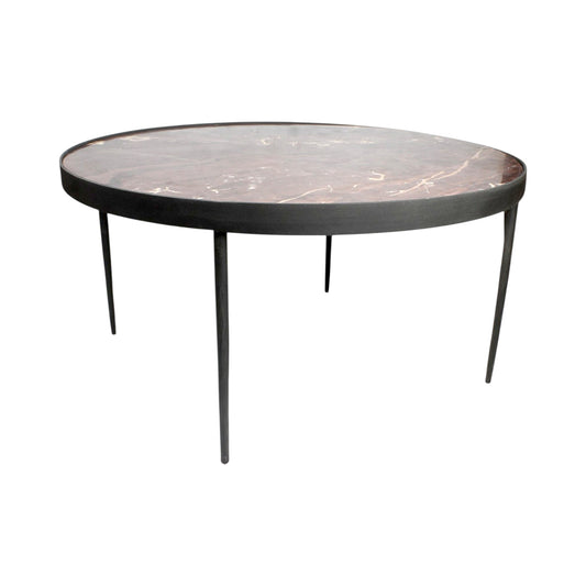 Large Round Marble Coffee Table with Metal Legs (32 x 16 Inch) | Modern Center Table for Living Room
