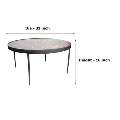 Large Round Marble Coffee Table with Metal Legs (32 x 16 Inch) | Modern Center Table for Living Room