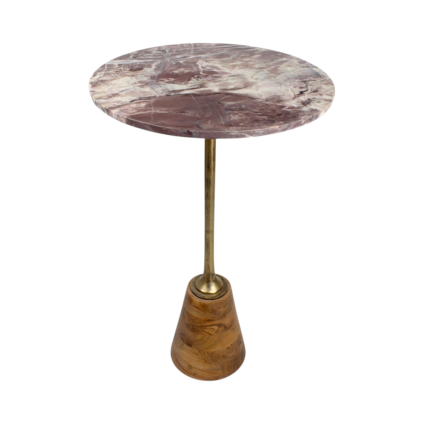 16 Inch Marble Top Accent Table with Solid Wooden Base & Metal Stem | Tall Modern Pedestal Side Table (26 Inch Height)