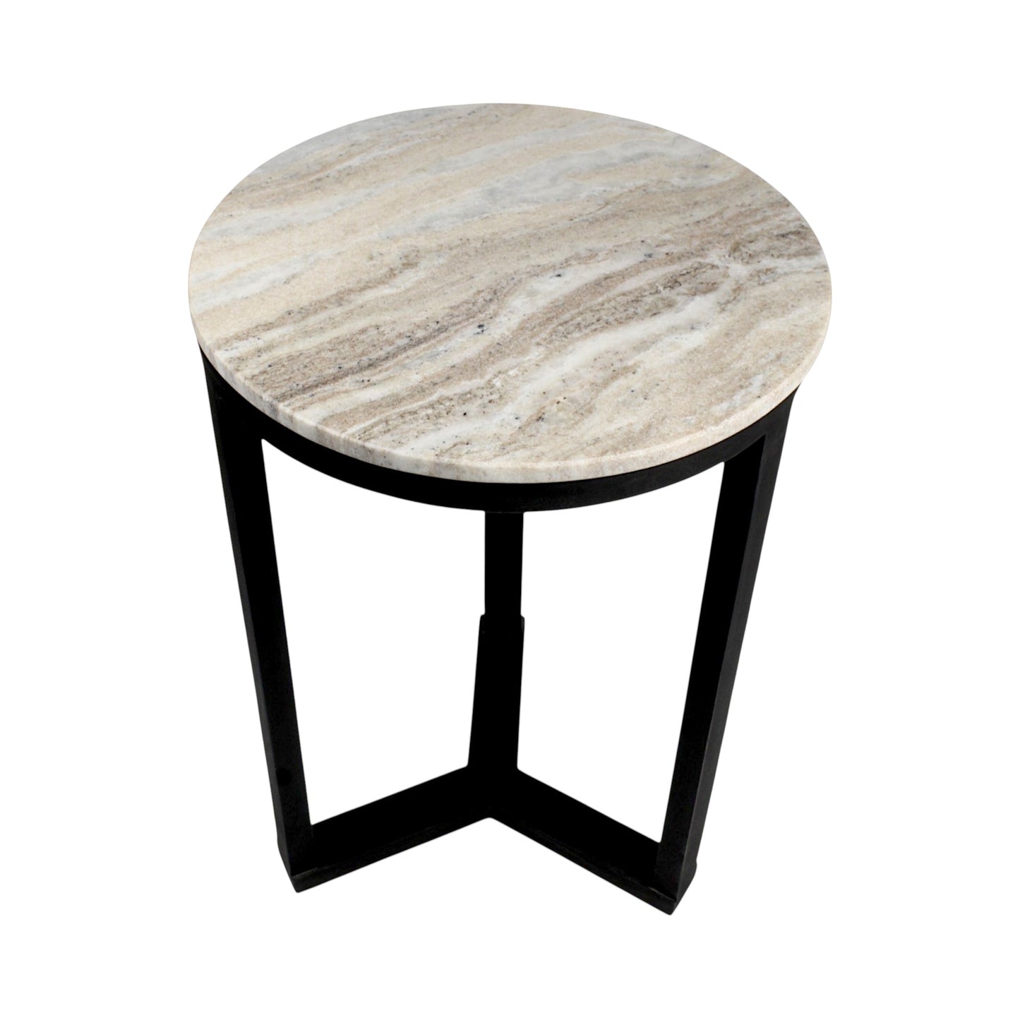 16 Inch Marble Top Side Table with Black Metal Frame | Modern Industrial Accent Table (24 Inch Height)