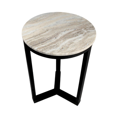 16 Inch Marble Top Side Table with Black Metal Frame | Modern Industrial Accent Table (24 Inch Height)