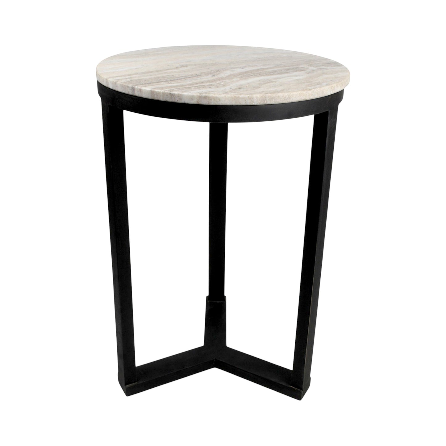 16 Inch Marble Top Side Table with Black Metal Frame | Modern Industrial Accent Table (24 Inch Height)