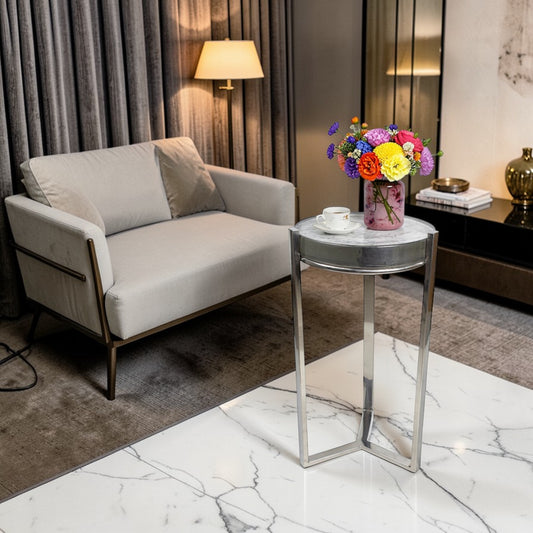 11.5 Inch Metal Accent Side Table with Lid Top | Modern Compact Utility Table (21 Inch Height)